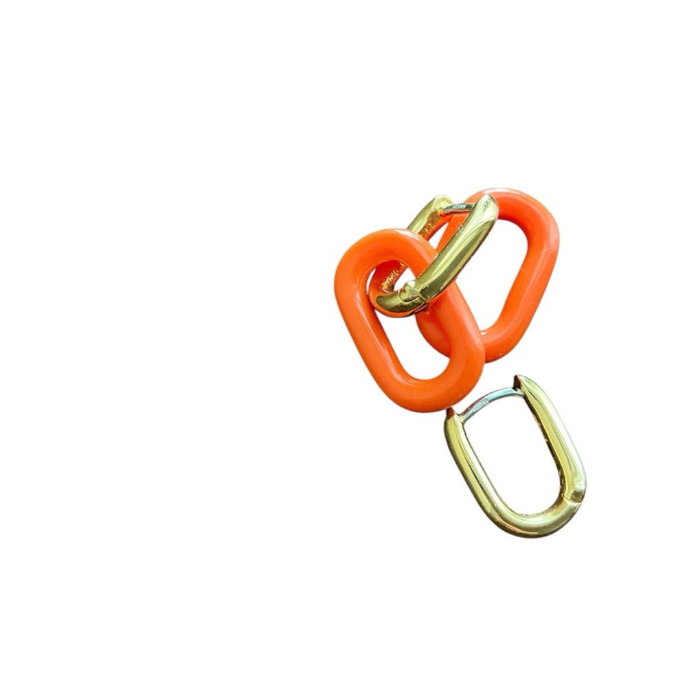 Orange and Gold Hoop Earrings, 2 piece, 9.25 silver & acrylic